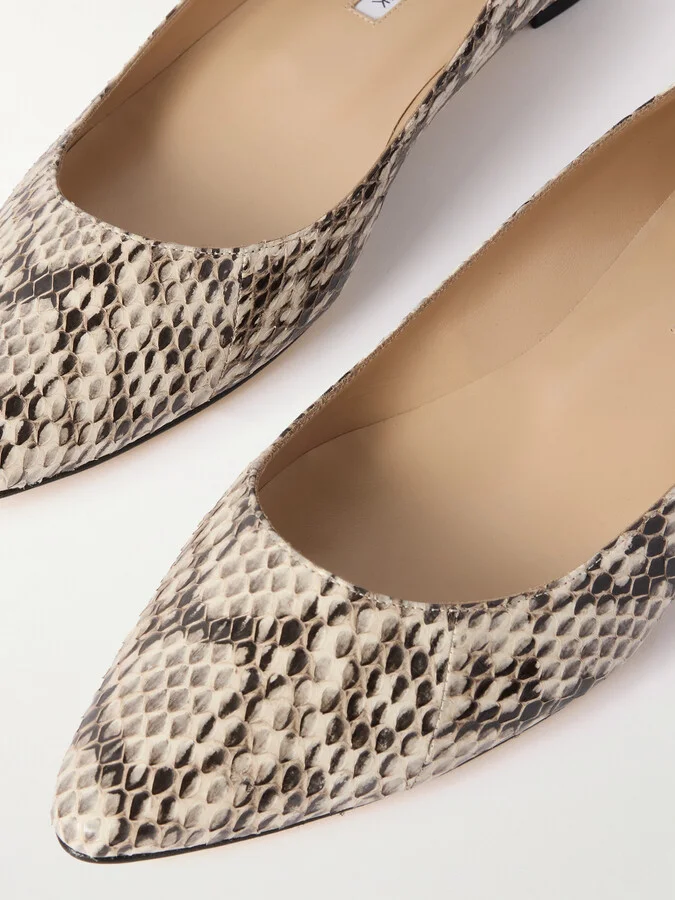 Manolo Blahnik - Bb 10 Snake-effect Leather Point-toe Flats - Animal print - Image 4