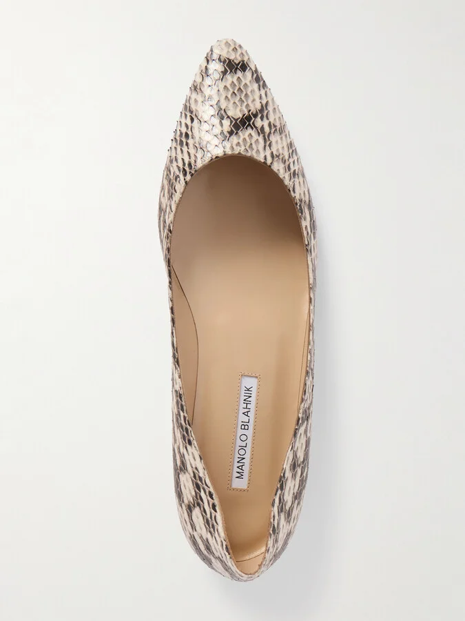 Manolo Blahnik - Bb 10 Snake-effect Leather Point-toe Flats - Animal print - Image 5