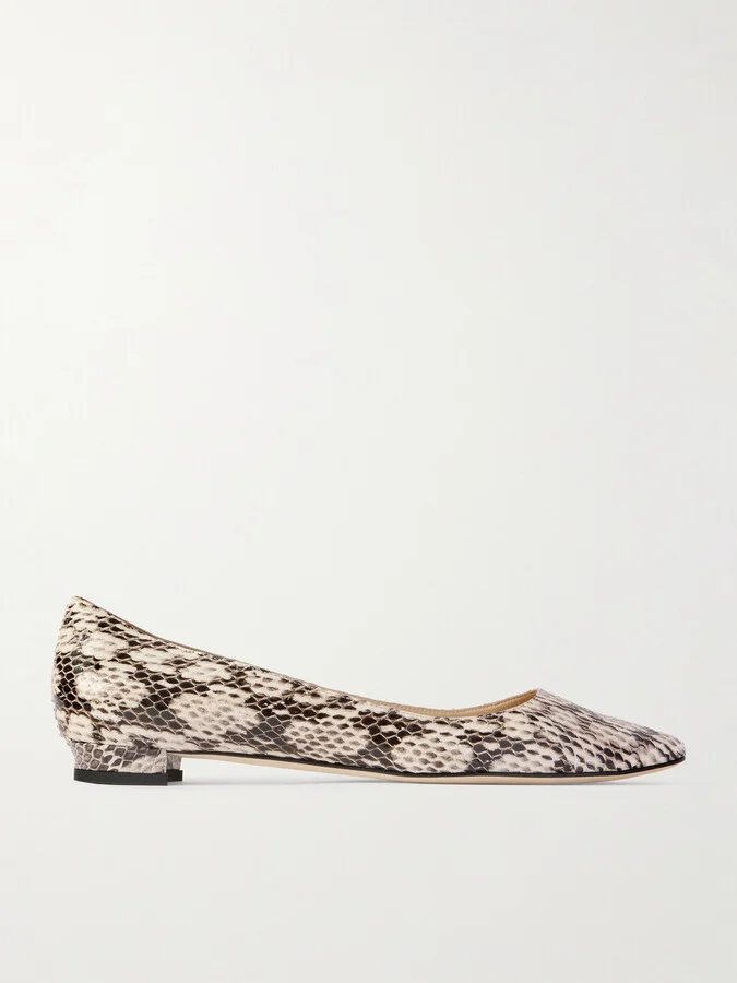 Manolo Blahnik - Bb 10 Snake-effect Leather Point-toe Flats - Animal print