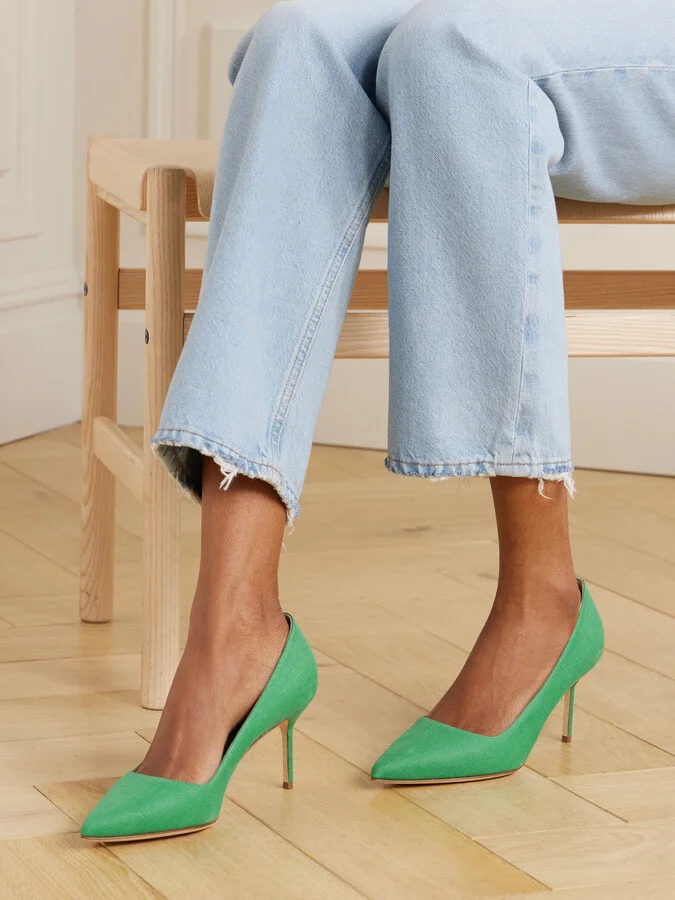Manolo Blahnik - Bb 70 Linen Pumps - Green - Image 2