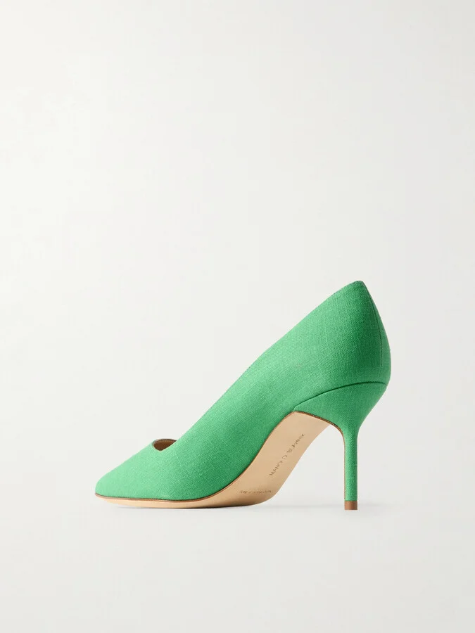 Manolo Blahnik - Bb 70 Linen Pumps - Green - Image 3