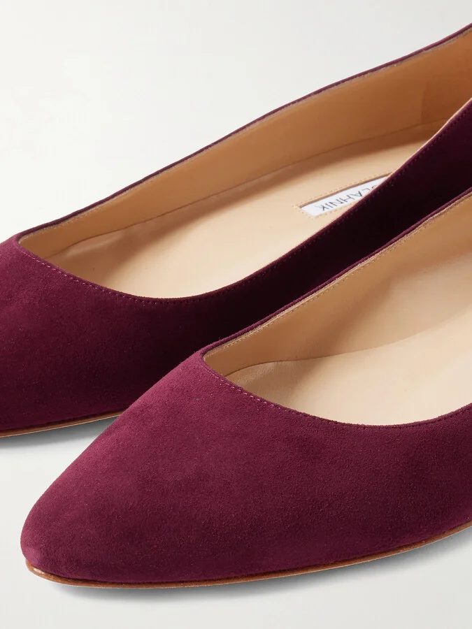 Manolo Blahnik - Bb Suede Ballet Flats - Burgundy - Image 4