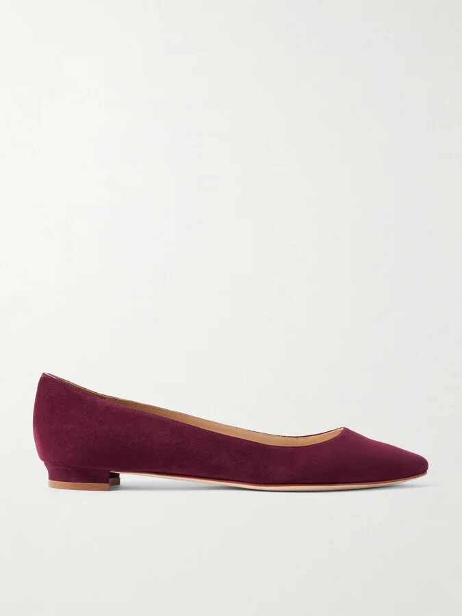 Manolo Blahnik - Bb Suede Ballet Flats - Burgundy