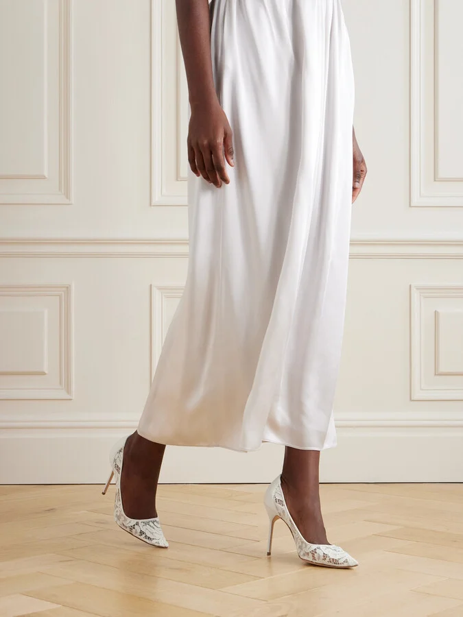Manolo Blahnik - Bbla 105 Silk Satin-trimmed Corded Lace Pumps - Ivory - Image 2