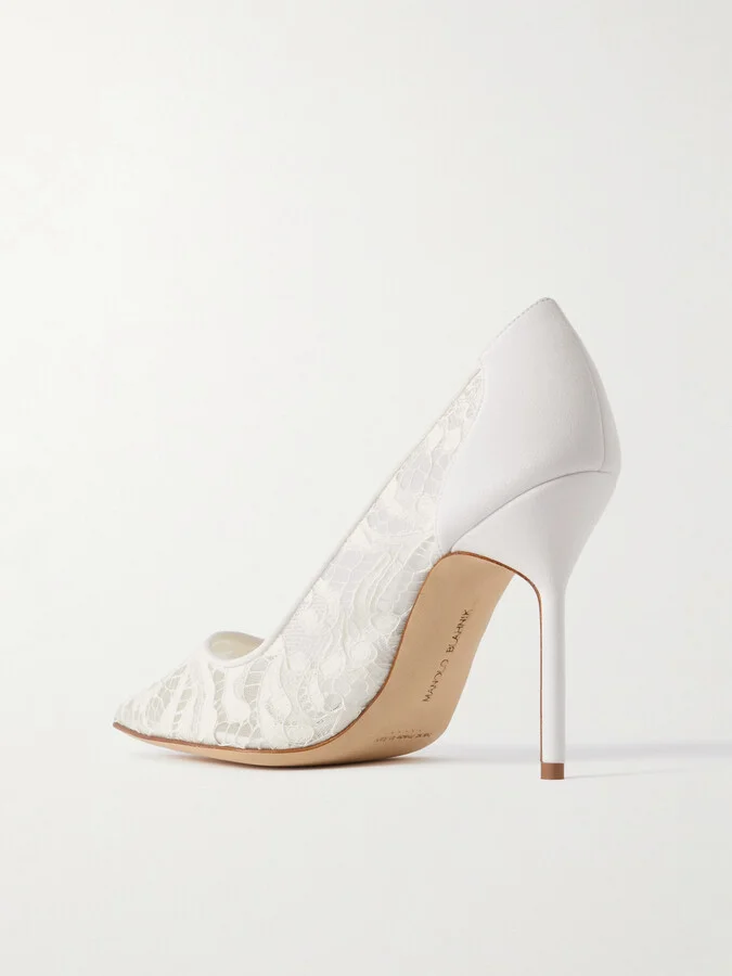 Manolo Blahnik - Bbla 105 Silk Satin-trimmed Corded Lace Pumps - Ivory - Image 3