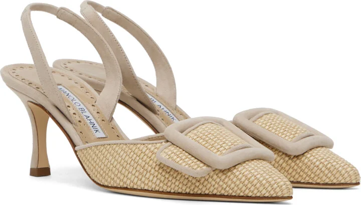 Manolo Blahnik Beige Mayslibi Heels - Image 4