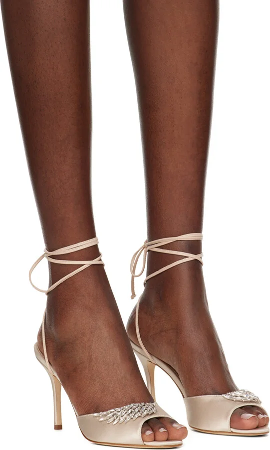 Manolo Blahnik Beige Plumena 90 Heeled Sandals - Image 4
