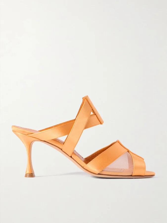Manolo Blahnik - Beydari 70 Tulle-trimmed Satin Sandals - Orange