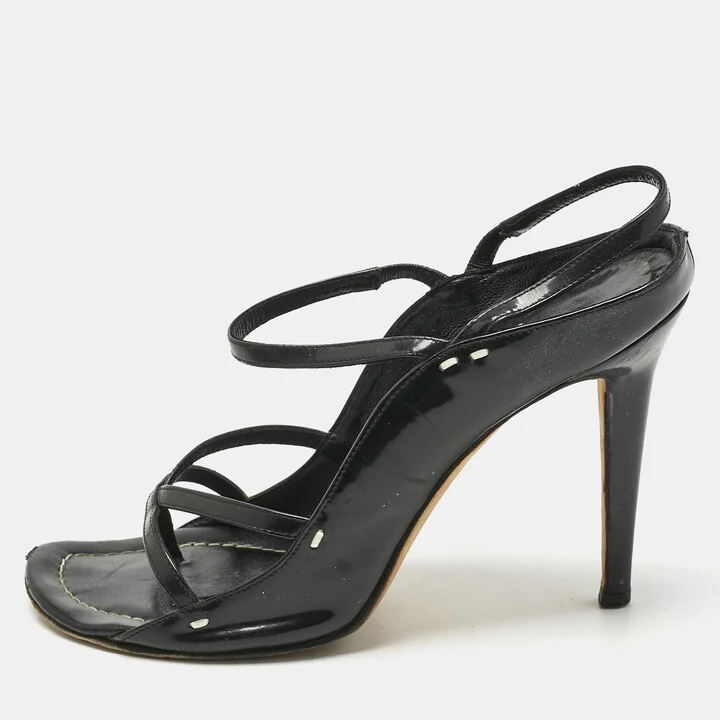 Manolo Blahnik Black Mesh and Leather Slingback Sandals Size 37.5