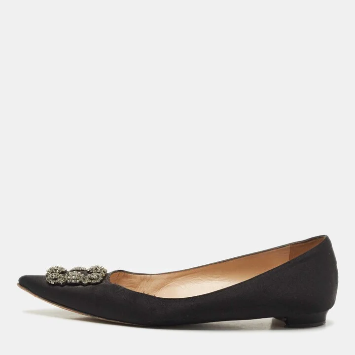 Manolo Blahnik Black Satin Hangisi Ballet Flats Size 42