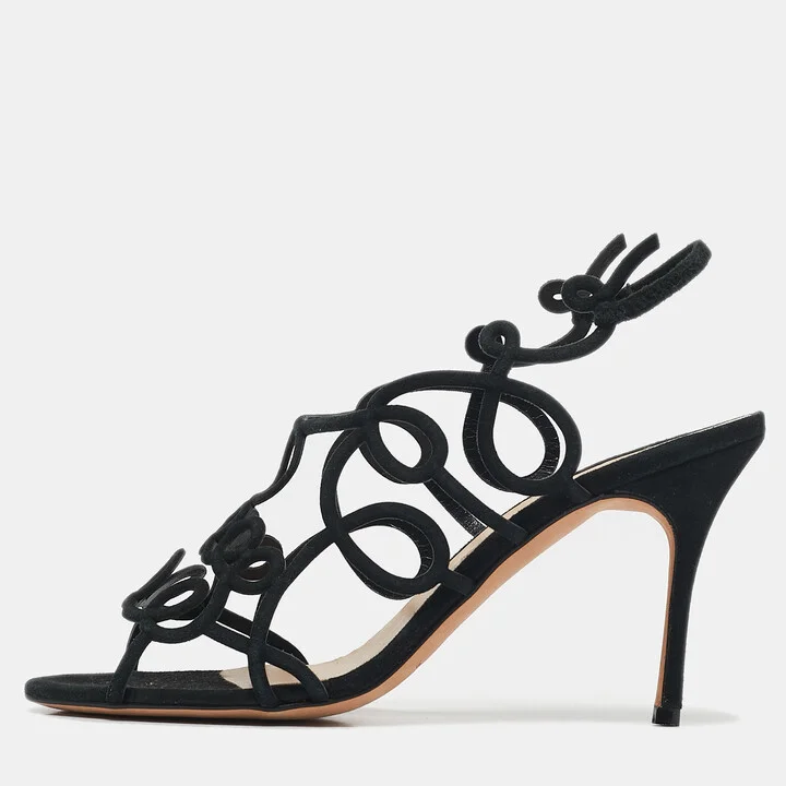 Manolo Blahnik Black Suede Slingback Sandals Size 37.5
