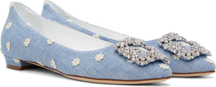 Manolo Blahnik Blue Hangisiflat Ballerina Flats - Image 4