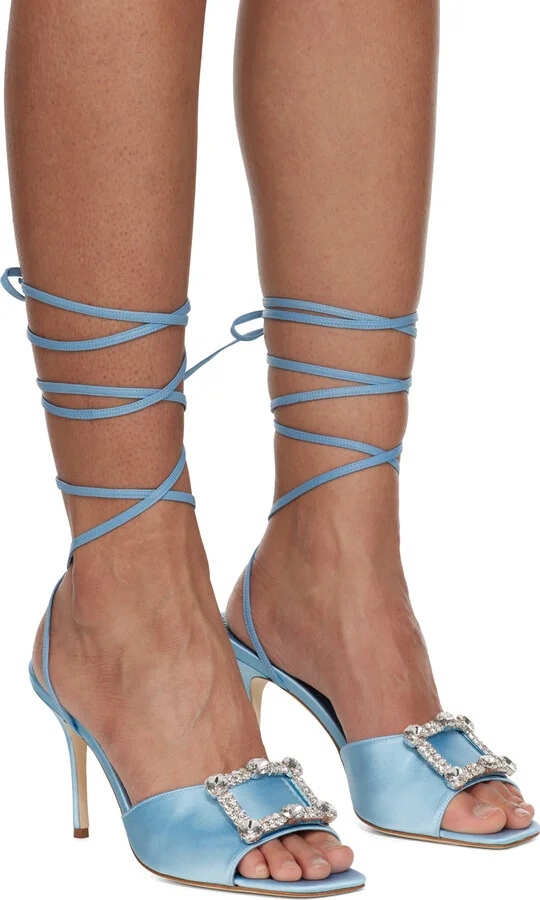 Manolo Blahnik Blue Lenole Pop Fabio Satin Heels - Image 4