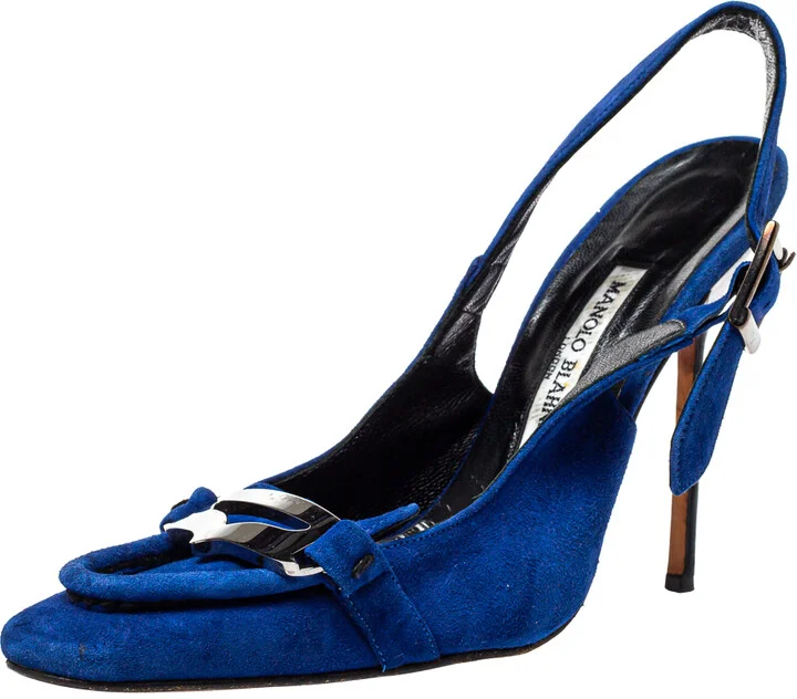 Manolo Blahnik Blue Suede Slingback Sandals Size 39.5