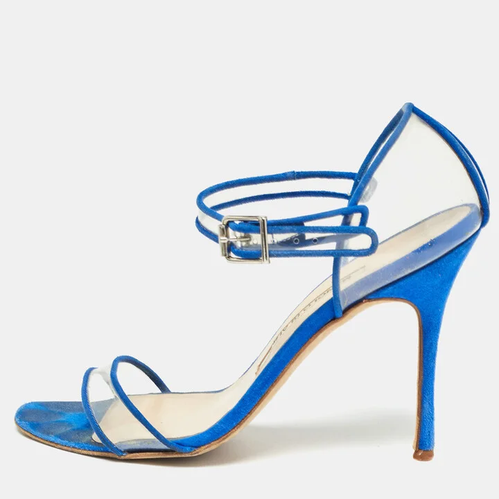 Manolo Blahnik Blue/Transperent PVC and Suede Mary Jane Pumps Size 36.5