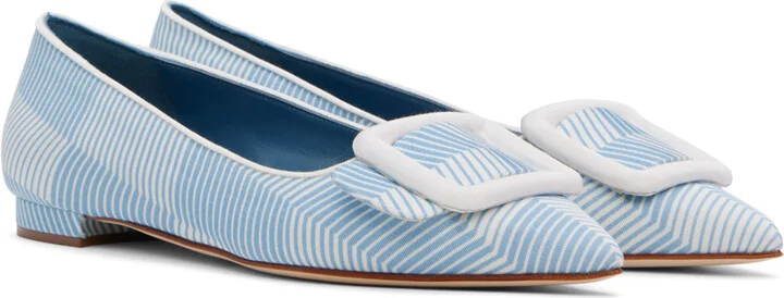 Manolo Blahnik Blue & White Maysale Ballerina Flats - Image 4