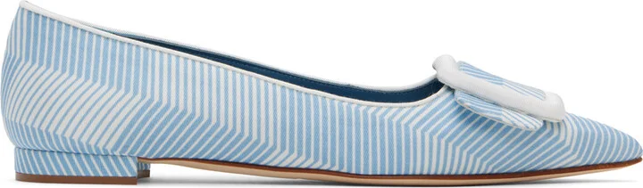 Manolo Blahnik Blue & White Maysale Ballerina Flats