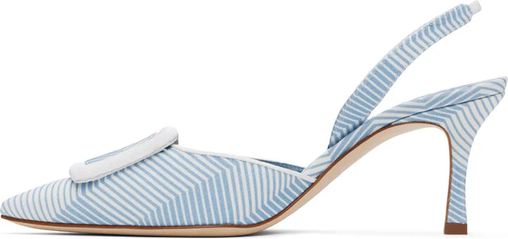 Manolo Blahnik Blue & White Mayslibi Heels - Image 3