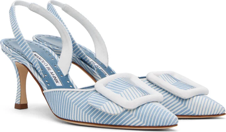 Manolo Blahnik Blue & White Mayslibi Heels - Image 4