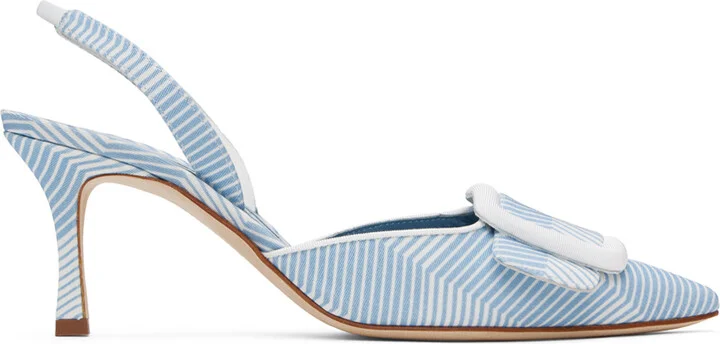Manolo Blahnik Blue & White Mayslibi Heels