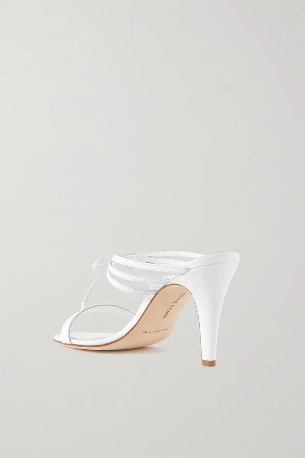 Manolo Blahnik - Bomasan 90 Tie-detailed Leather Mules - White - Image 3