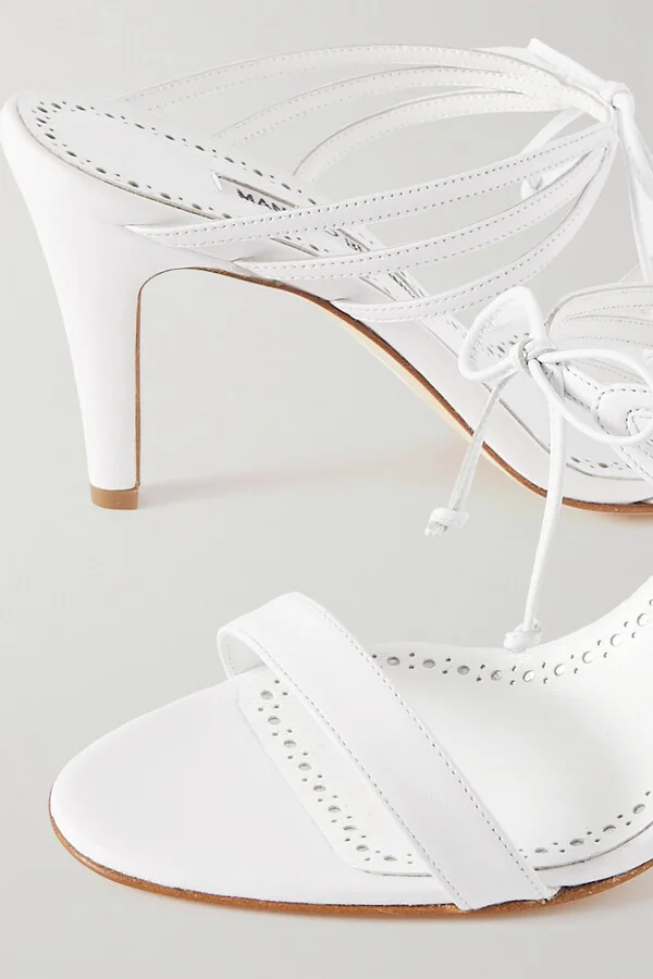 Manolo Blahnik - Bomasan 90 Tie-detailed Leather Mules - White - Image 4