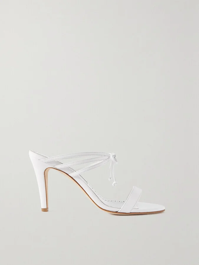 Manolo Blahnik - Bomasan 90 Tie-detailed Leather Mules - White