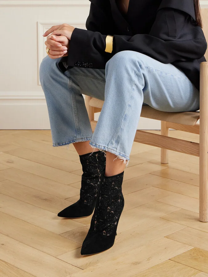 Manolo Blahnik - Bricala 105 Embroidered Tulle And Suede Ankle Boots - Black - Image 2