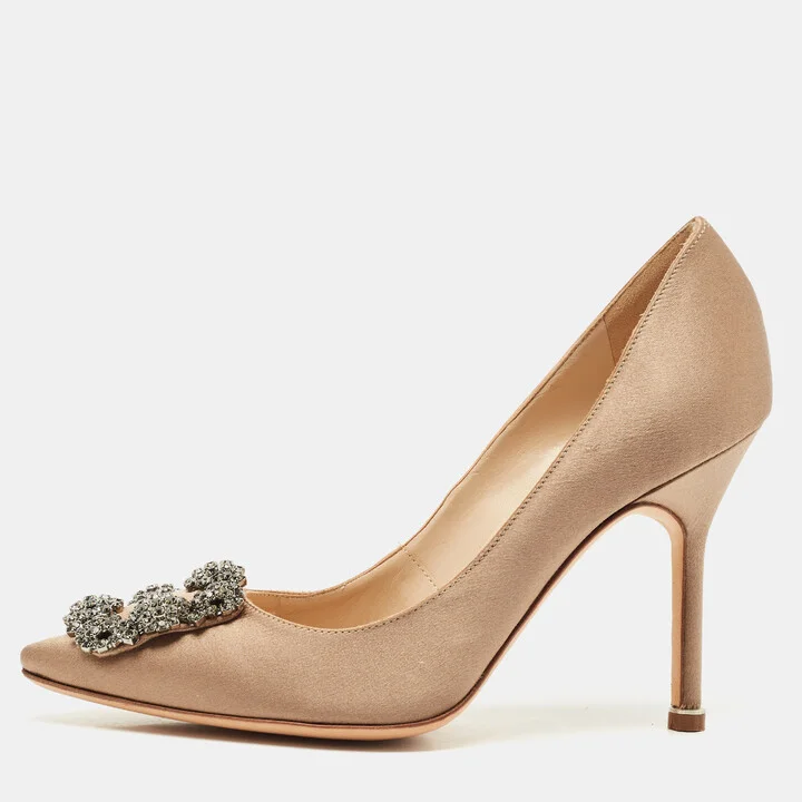 Manolo Blahnik Bronze Satin Hangisi Pumps Size 35.5