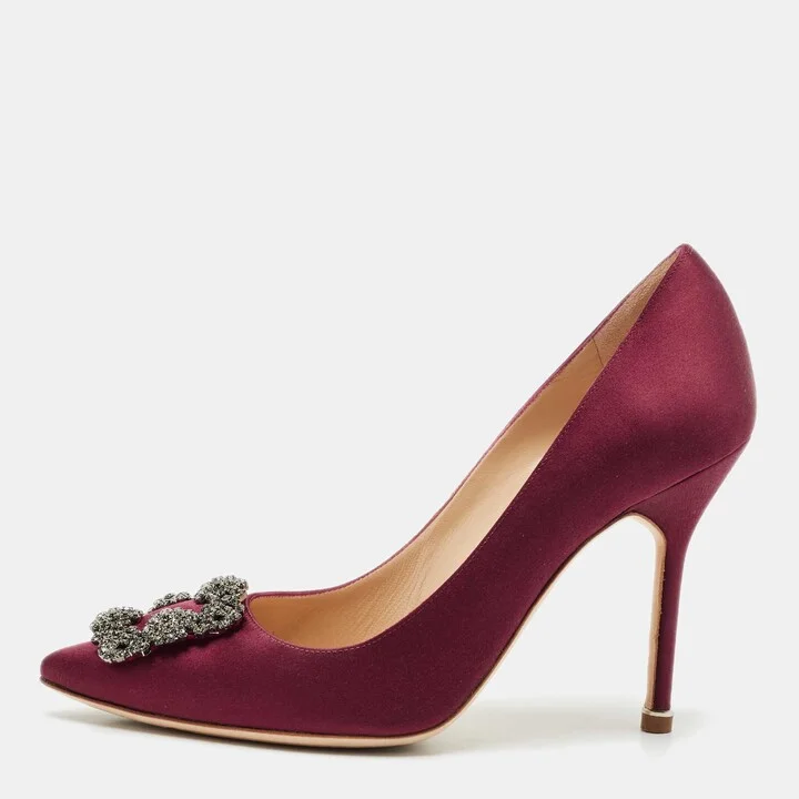 Manolo Blahnik Burgundy Satin Hangisi Pumps Size 38.5