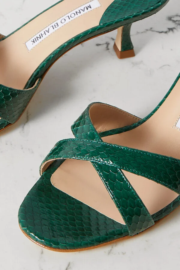 Manolo Blahnik - Callamu 50 Elaphe Mules - Green - Image 4