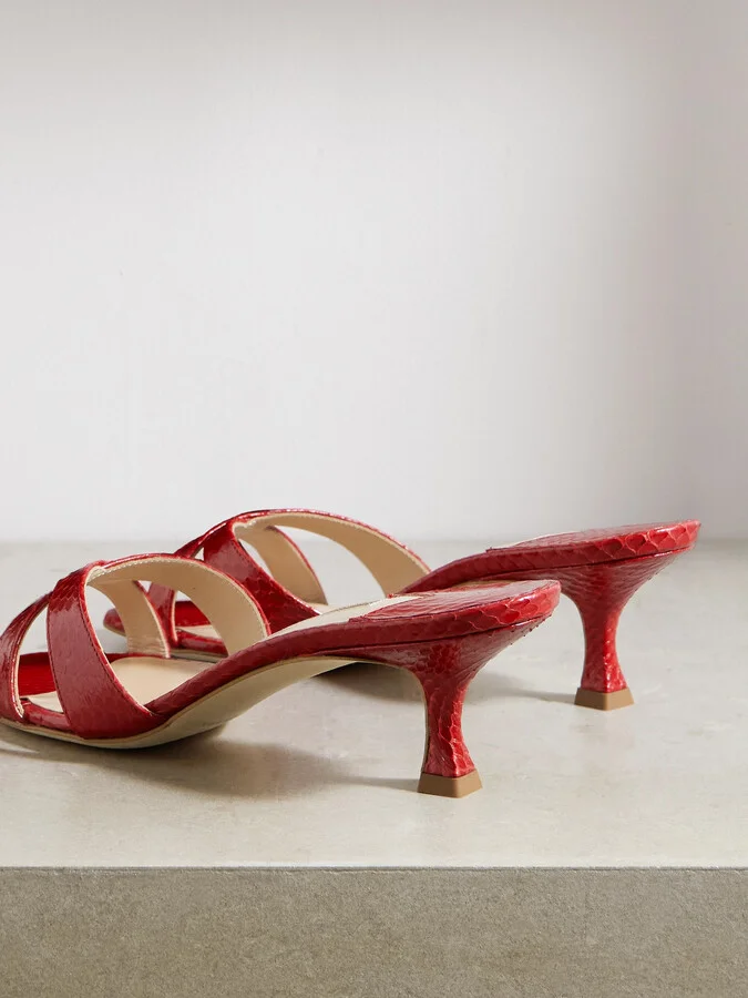 Manolo Blahnik - Callamu 50 Elaphe Mules - Red - Image 3
