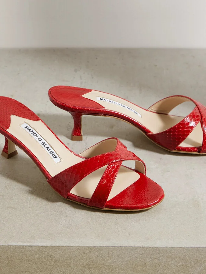 Manolo Blahnik - Callamu 50 Elaphe Mules - Red - Image 4