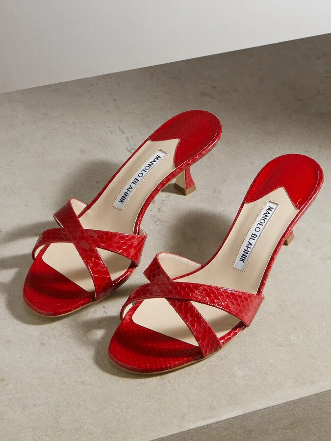 Manolo Blahnik - Callamu 50 Elaphe Mules - Red - Image 5