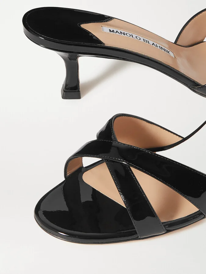 Manolo Blahnik - Callamu 50 Patent-leather Mules - Black - Image 4