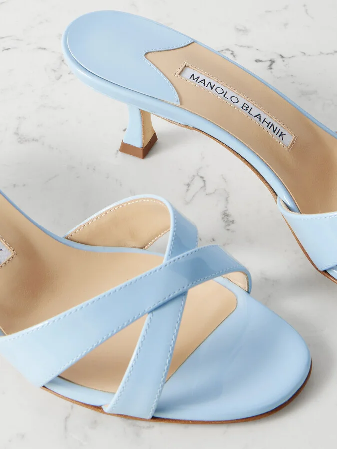 Manolo Blahnik - Callamu 50 Patent-leather Mules - Blue - Image 4