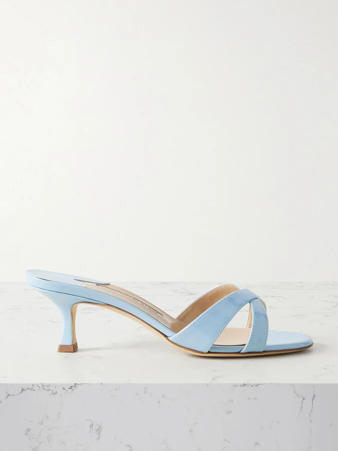 Manolo Blahnik - Callamu 50 Patent-leather Mules - Blue