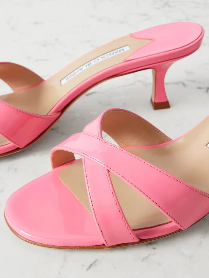 Manolo Blahnik - Callamu 50 Patent-leather Mules - Pink - Image 4