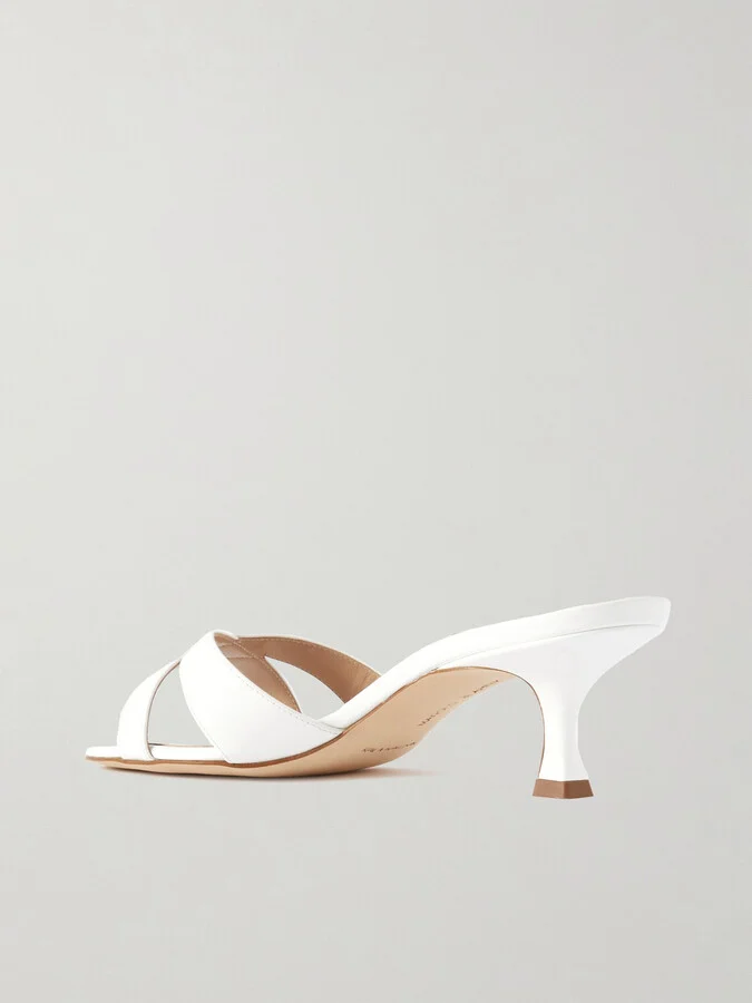 Manolo Blahnik - Callamu 50 Patent Leather Mules - White - Image 3