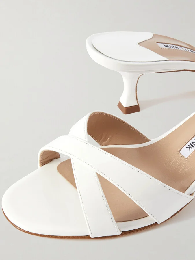 Manolo Blahnik - Callamu 50 Patent Leather Mules - White - Image 4