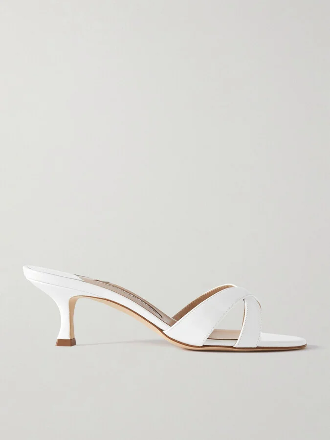 Manolo Blahnik - Callamu 50 Patent Leather Mules - White