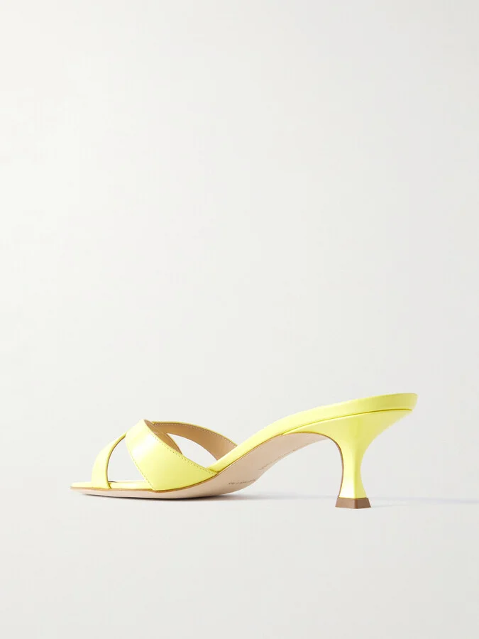 Manolo Blahnik - Callamu 50 Patent-leather Mules - Yellow - Image 3