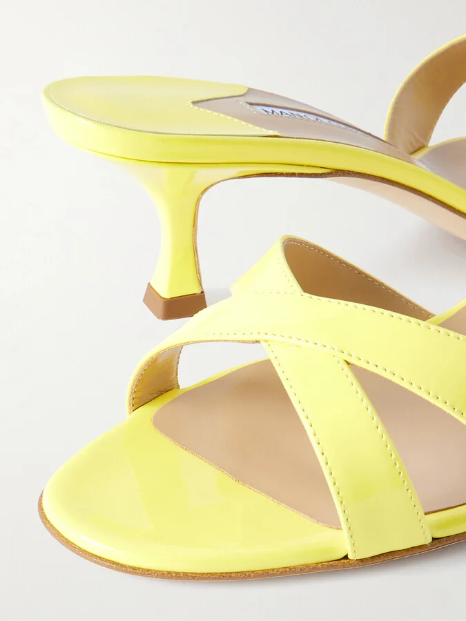 Manolo Blahnik - Callamu 50 Patent-leather Mules - Yellow - Image 4