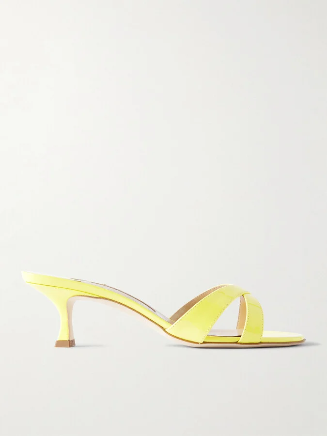 Manolo Blahnik - Callamu 50 Patent-leather Mules - Yellow