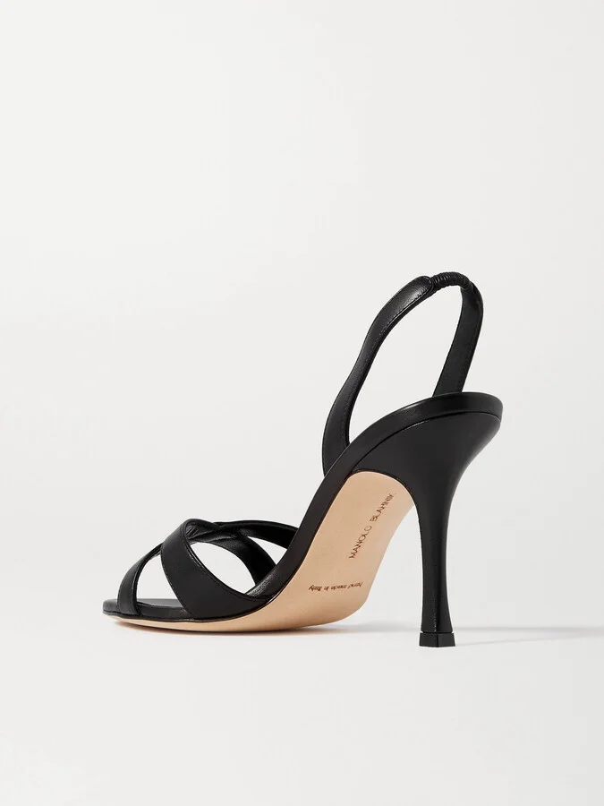 Manolo Blahnik - Callasli 90 Leather Slingback Sandals - Black - Image 3