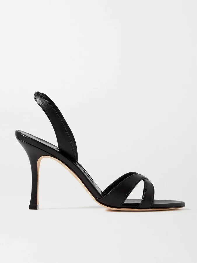 Manolo Blahnik - Callasli 90 Leather Slingback Sandals - Black