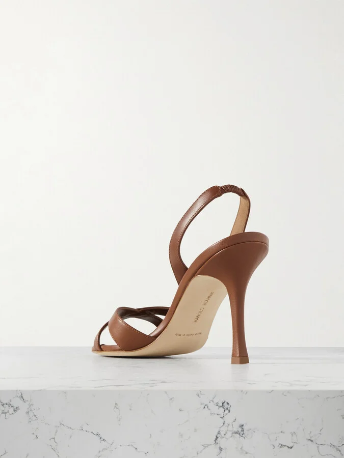 Manolo Blahnik - Callasli 90 Leather Slingback Sandals - Brown - Image 3