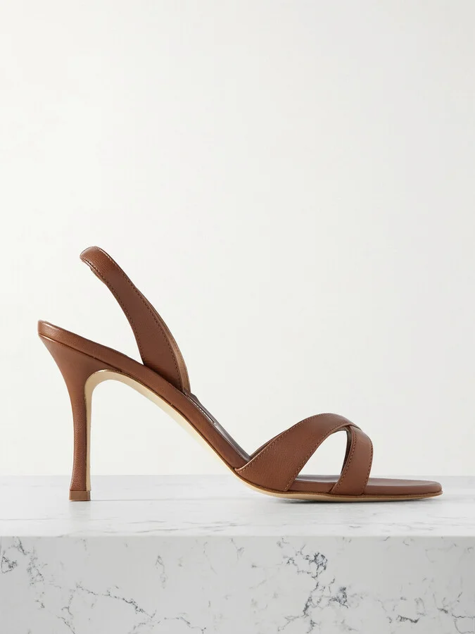 Manolo Blahnik - Callasli 90 Leather Slingback Sandals - Brown