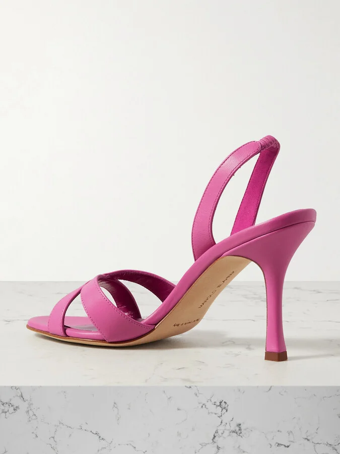Manolo Blahnik - Callasli 90 Leather Slingback Sandals - Pink - Image 3