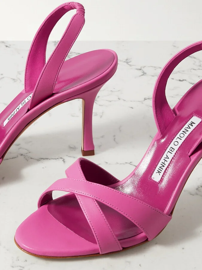 Manolo Blahnik - Callasli 90 Leather Slingback Sandals - Pink - Image 4